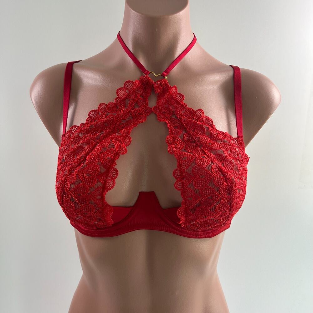 Victoria's Secret Dream Angels Unlined Open Cup Halter Bra Red Size 34DD NWT